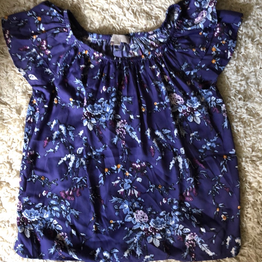 Loft NWOT Purple floral silk top size M